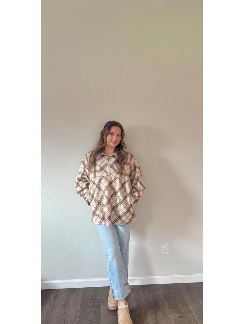 Plaid Pullover (Beige)